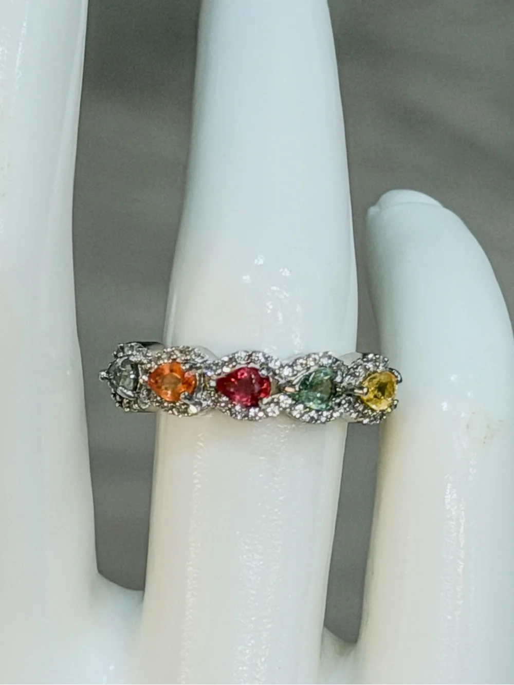 Premium Multi Sapphire & White Zircon Sterling Silver Band Ring Sz 6